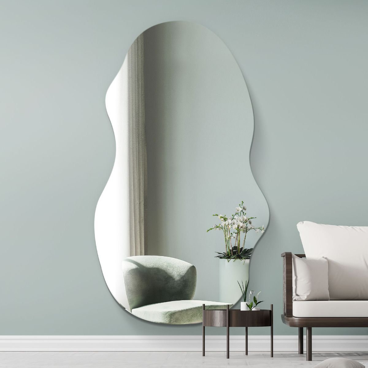 Large Asymmetric Wall Mirror | Frameless Modern Design | Statement Home Decor