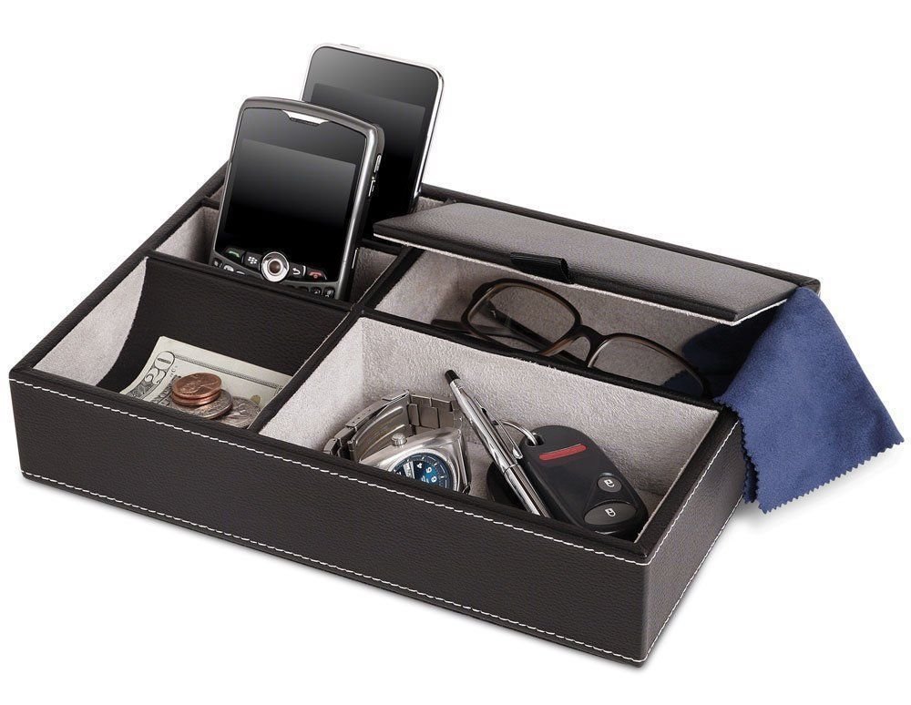 Leather-Look Valet Tray | Bedside & Desk Organiser for Men — view 3